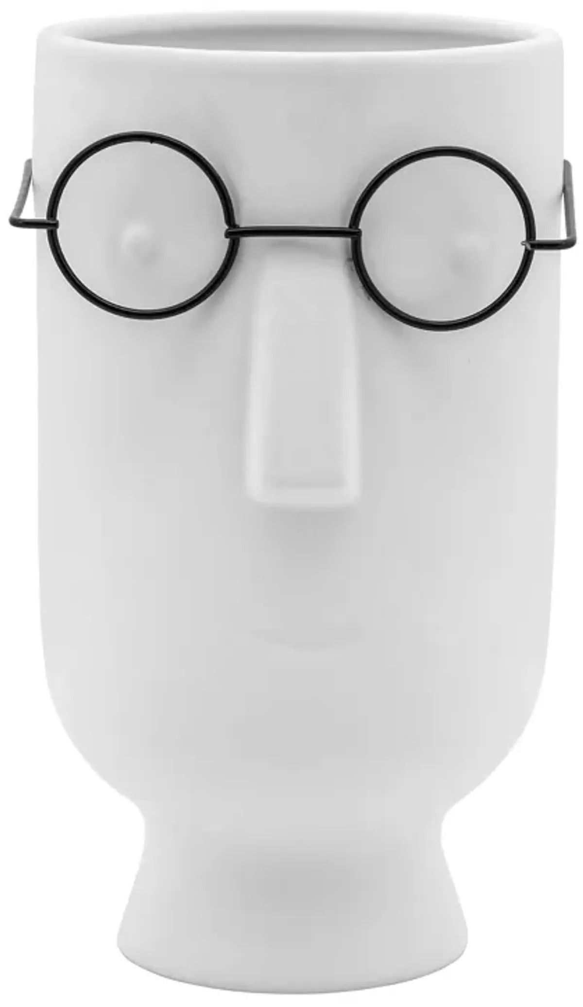 White Ceramic Face with Glasses Vase 5"W x 9"H