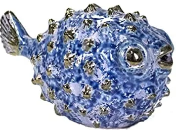 Blue Ceramic Puffer Fish 10"W x 6"H