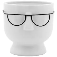Short White Ceramic Face with Glasses Vase 6"W x 6"H