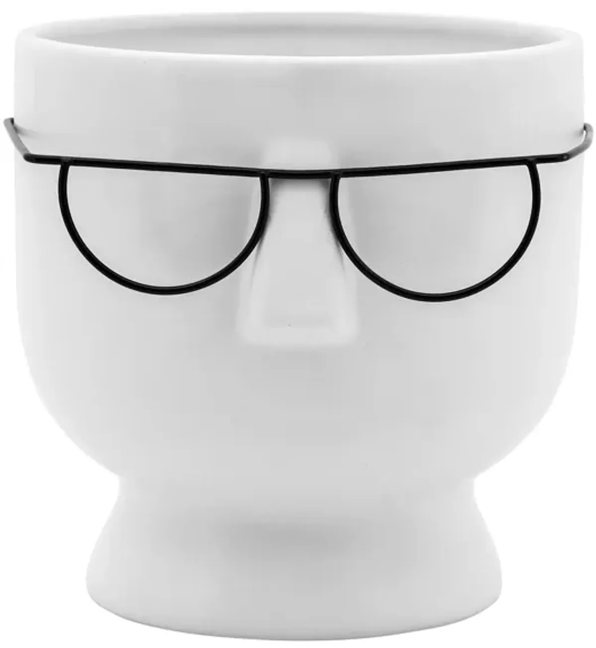 Short White Ceramic Face with Glasses Vase 6"W x 6"H