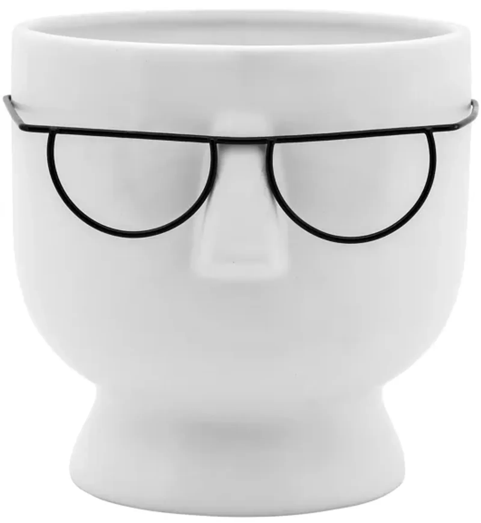 Short White Ceramic Face with Glasses Vase 6"W x 6"H