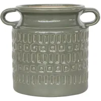 Small Olive Ceramic Jar with Handles 8"W x 7"H