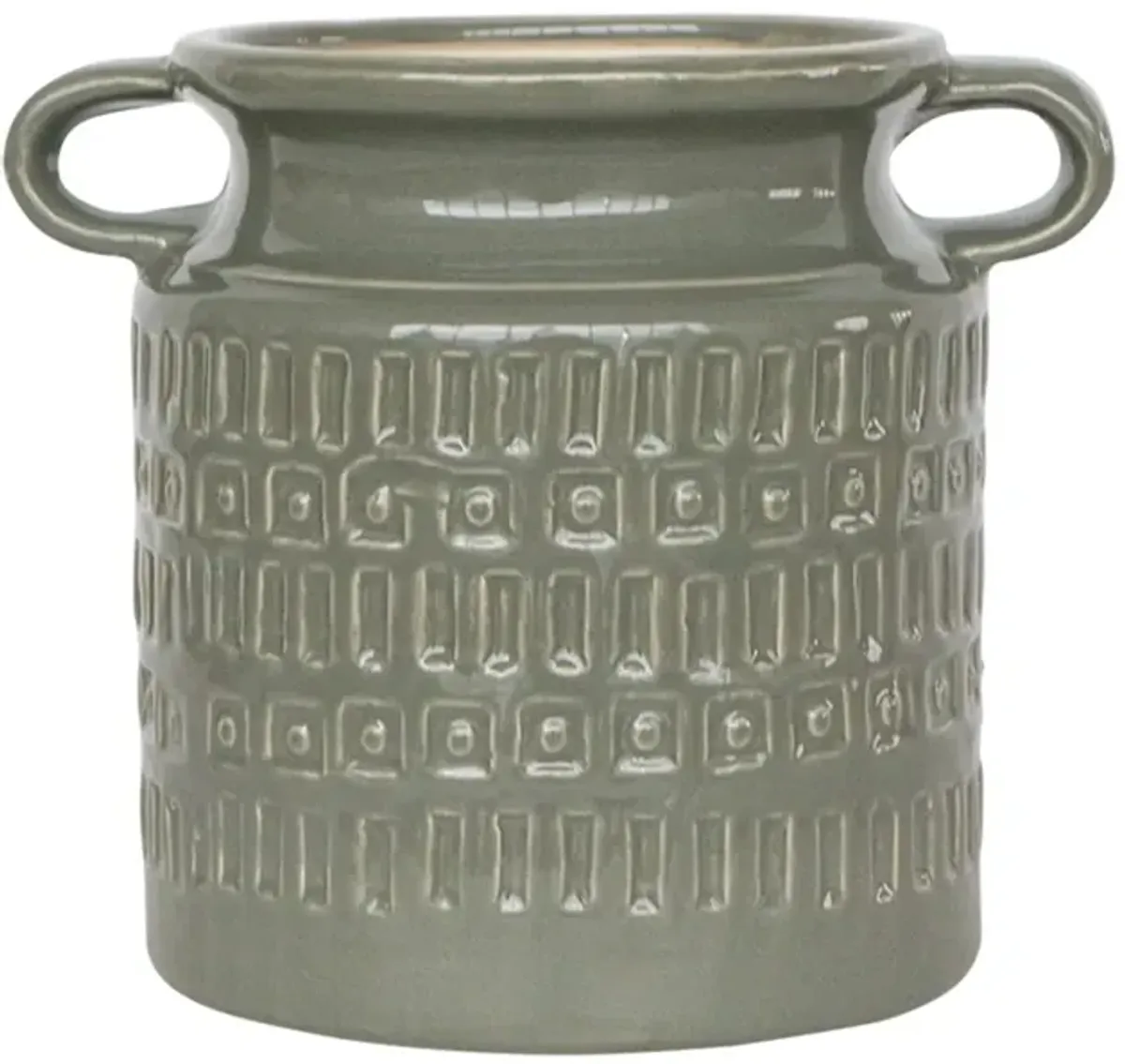 Small Olive Ceramic Jar with Handles 8"W x 7"H