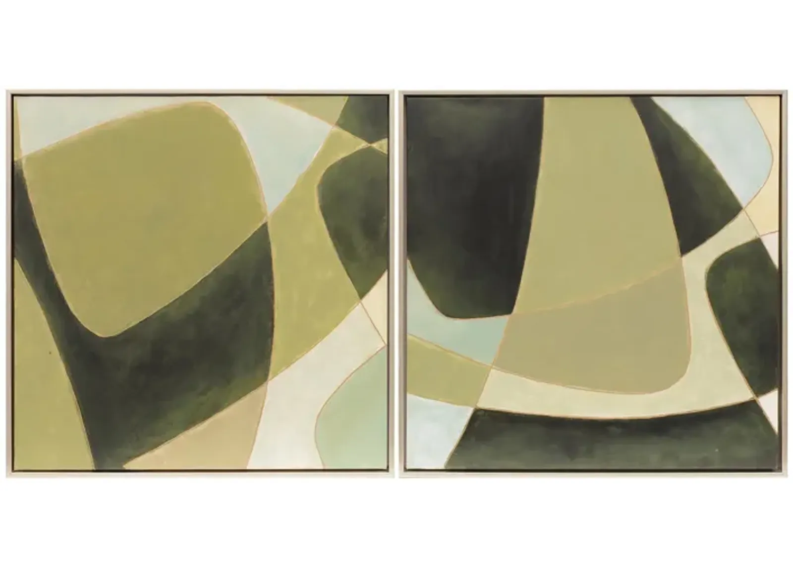 Set of 2 Green Abstract Oil Painting 25"W x 25"H