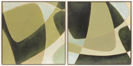 Set of 2 Green Abstract Oil Painting 25"W x 25"H