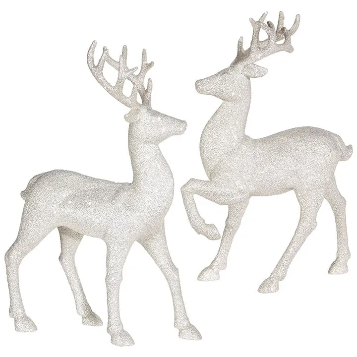 Assorted White Glitter Deer Each 12.75"H