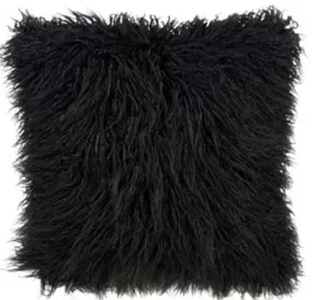 Black Faux Mongolian Fur Poly Pillow 18"W x 18"H