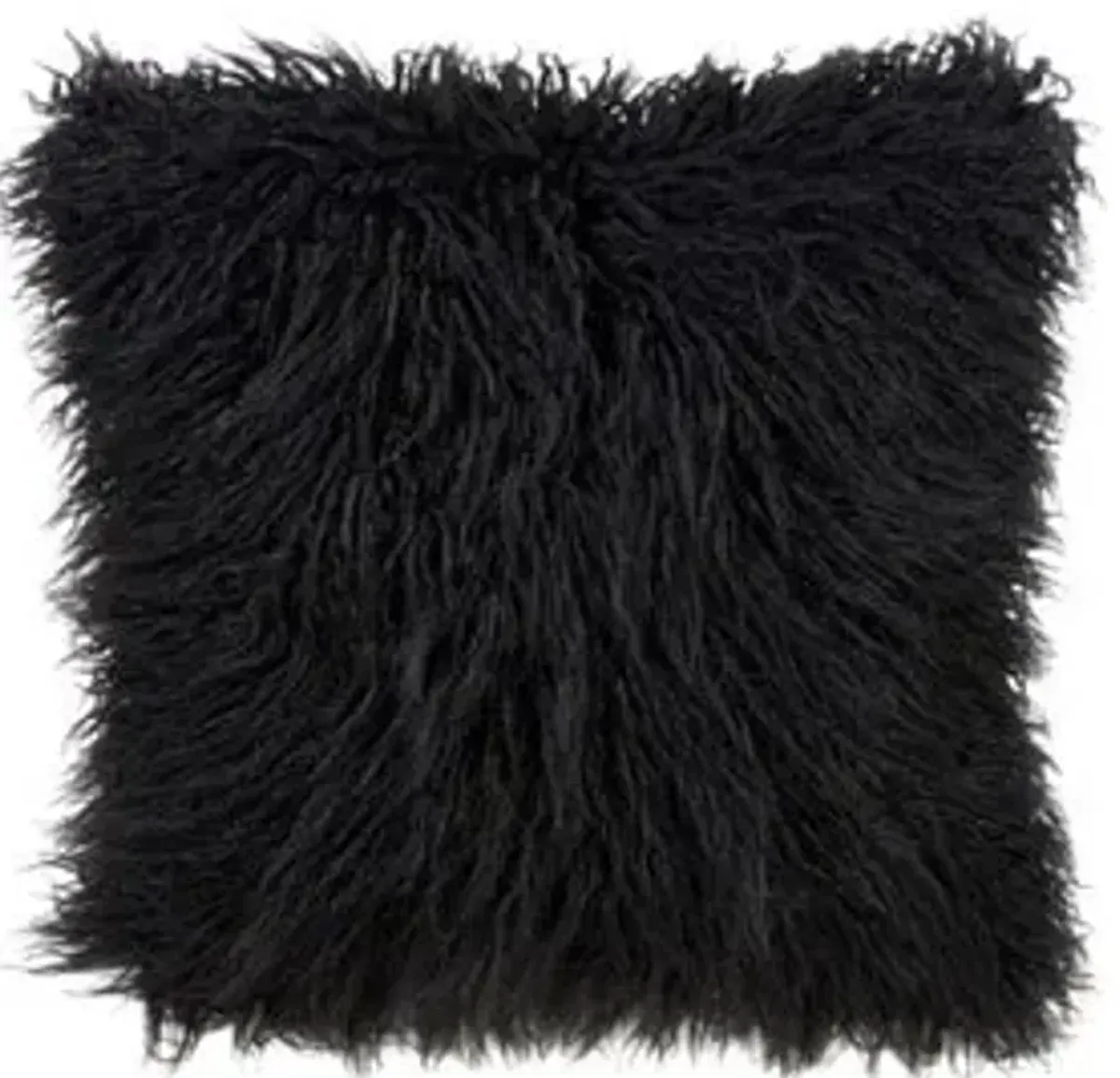Black Faux Mongolian Fur Poly Pillow 18"W x 18"H