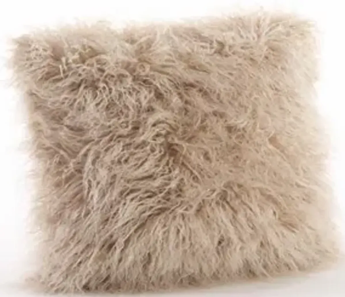 Oatmeal Faux Mongolian Fur Poly Pillow 18"W x 18"H