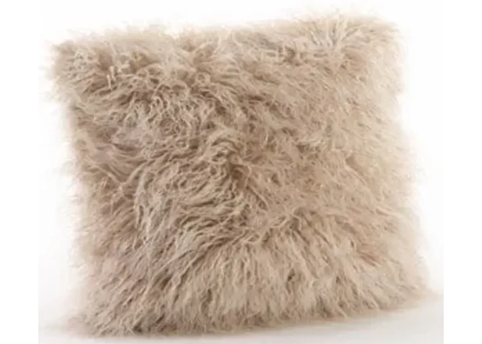 Oatmeal Faux Mongolian Fur Poly Pillow 18"W x 18"H