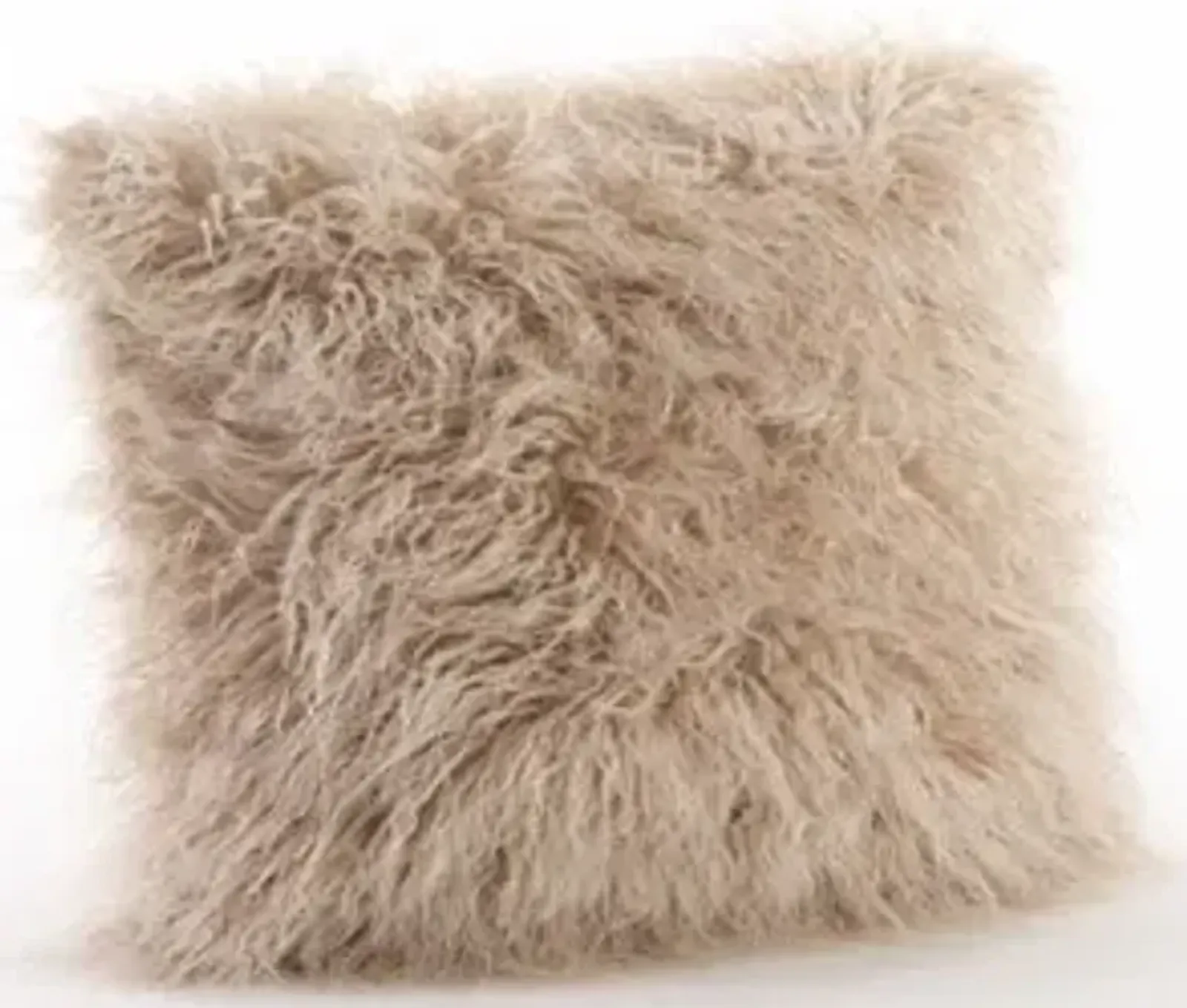 Oatmeal Faux Mongolian Fur Poly Pillow 18"W x 18"H