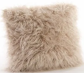 Oatmeal Faux Mongolian Fur Poly Pillow 18"W x 18"H