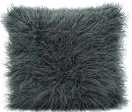 Slate Faux Mongolian Fur Poly Pillow 18"W x 18"H