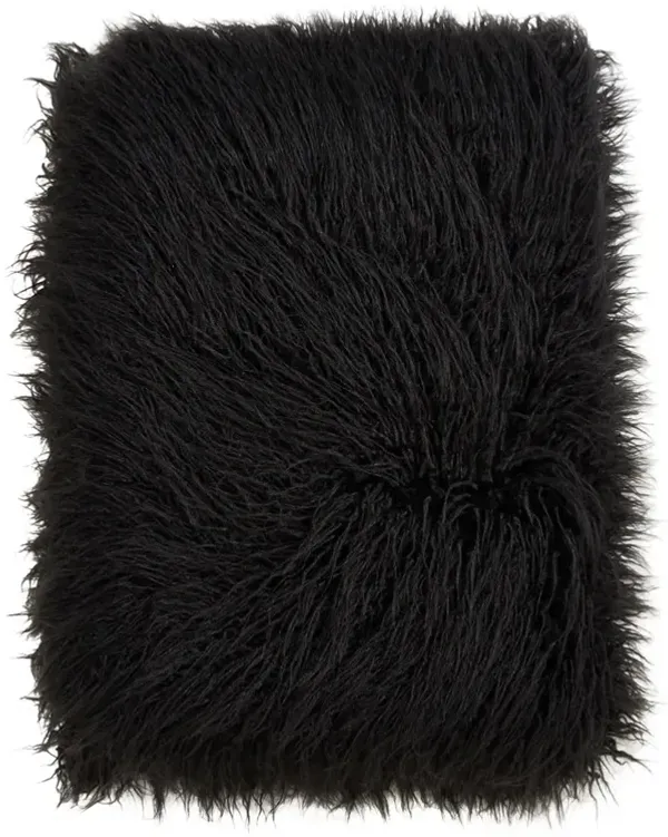 Black Faux Mongolian Fur Throw 50"W x 60"L