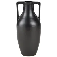 Large Black Ceramic Handled Vase 6"W x 14"H