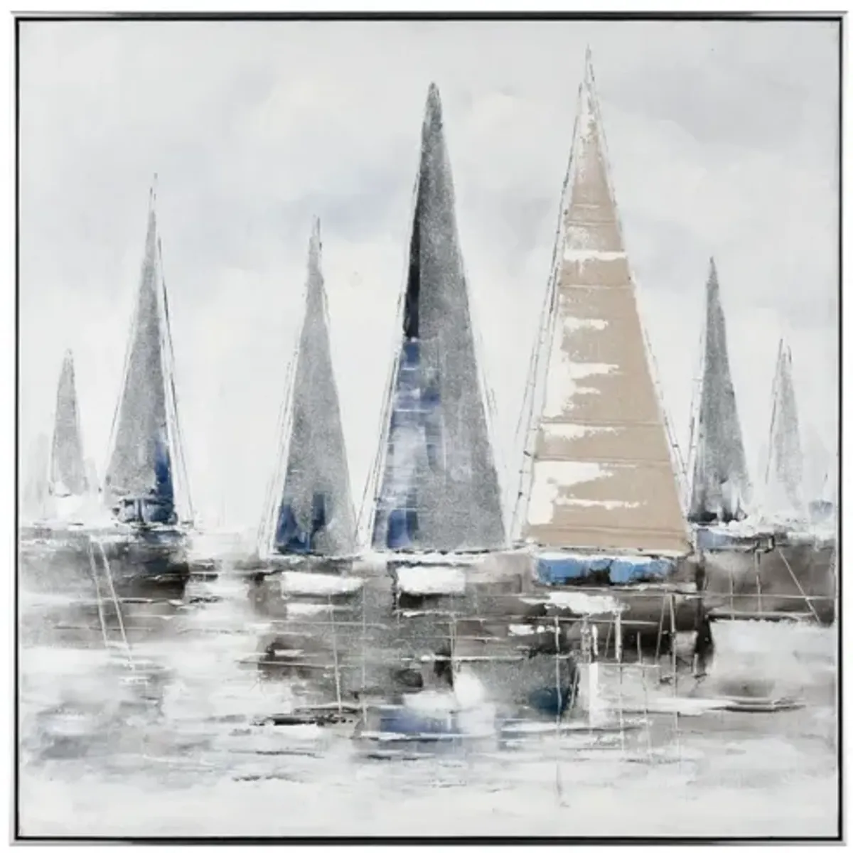 Blue and Grey Sailboats Framed Wall Art 40"W x 40"H