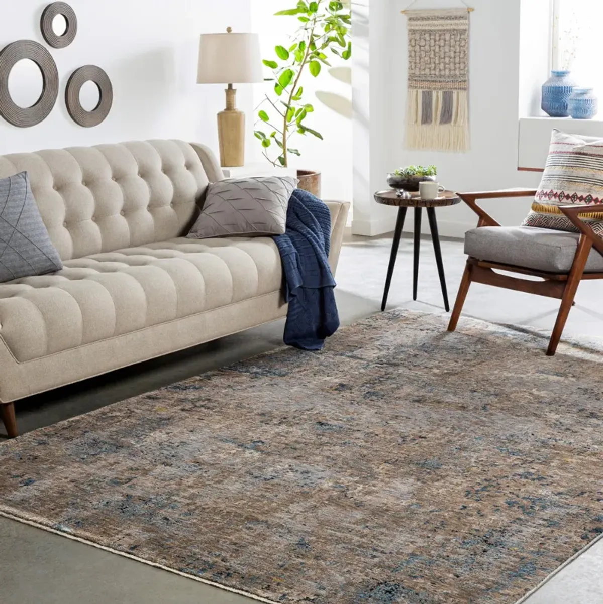 Mirabel Grey/Blue Abstract Area Rug 7'10"W x 10'3"L