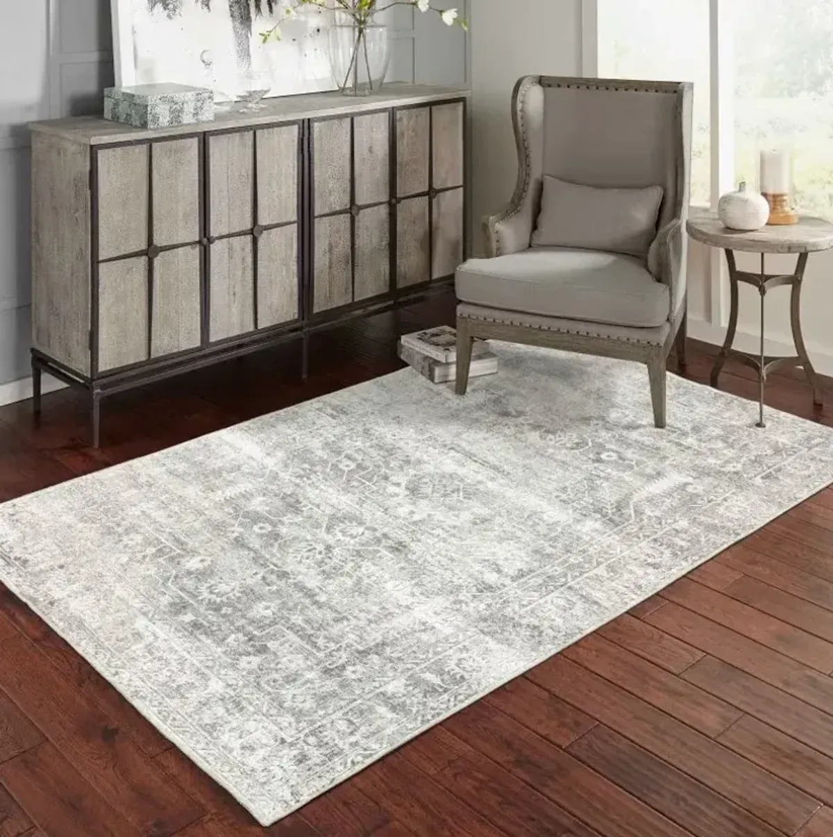 Malibu Grey/Ivory Area Rug Runner 2'W x 8'L