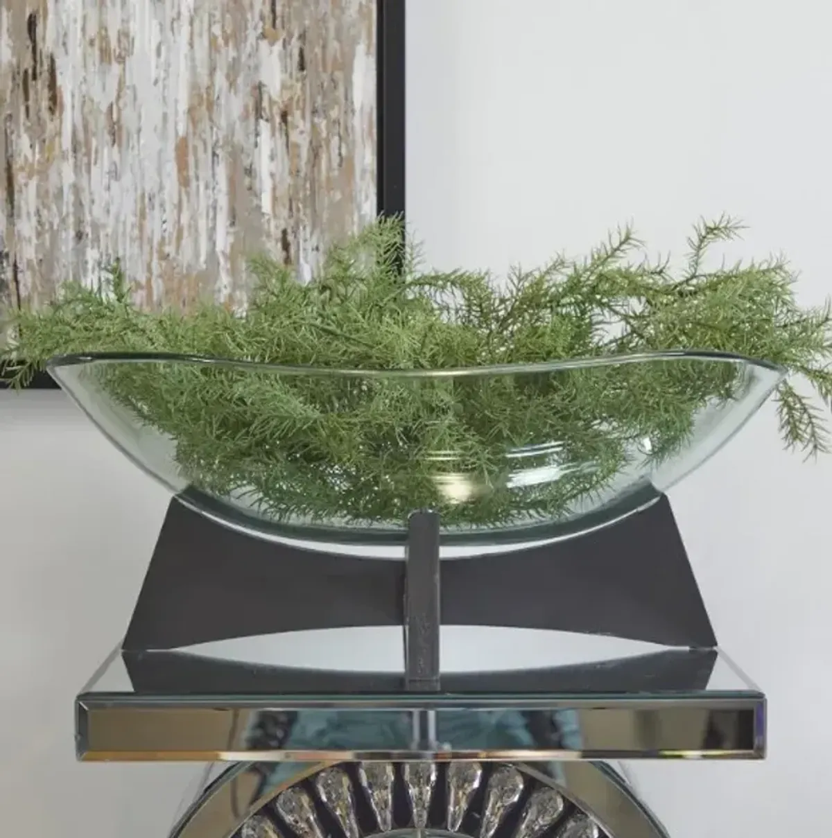 Glass and Wood Bowl with Stand 18"W x 8"H