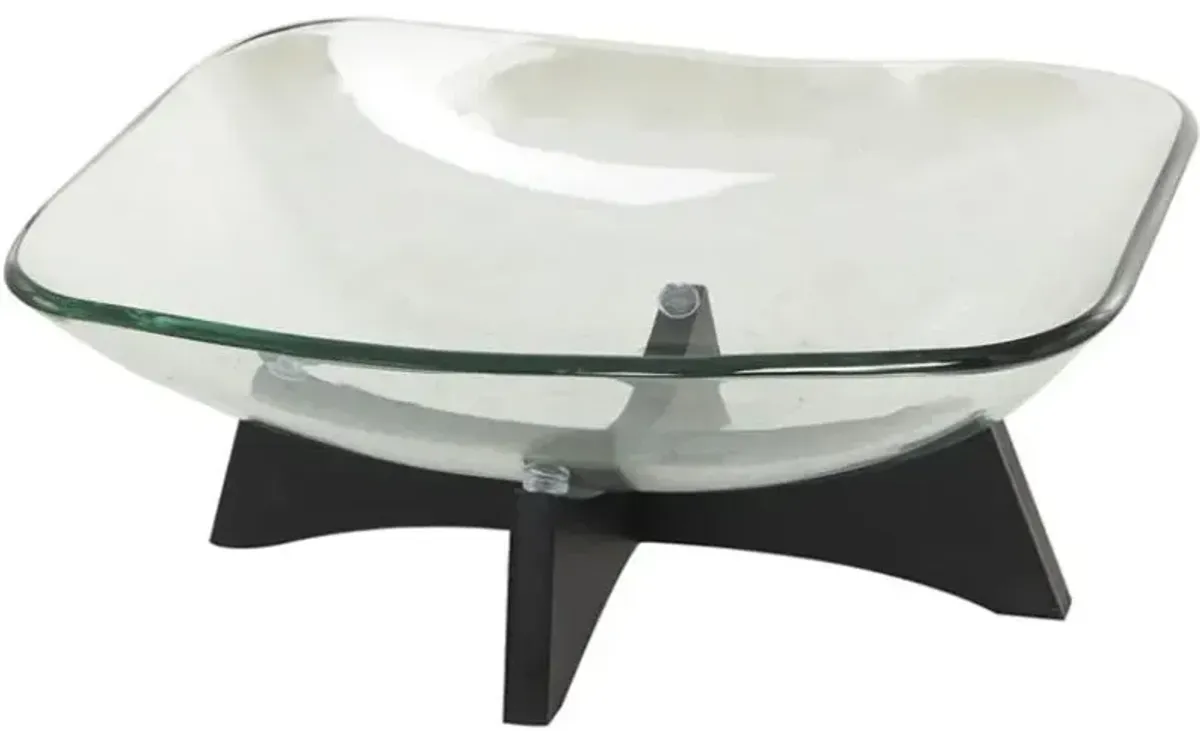 Glass and Wood Bowl with Stand 18"W x 8"H