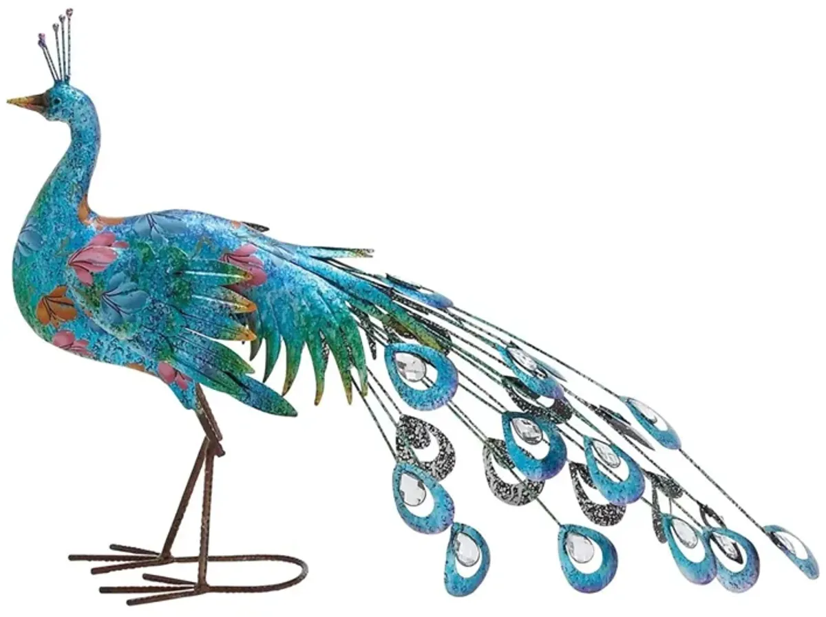 Turquoise Metal Peacock Sculpture 31"W x 20"H