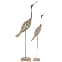 Set of 2 Wood and Metal Birds Sculpture 28/34"H