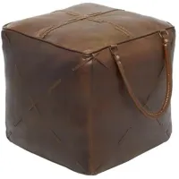 Brown Leather Pouf 20"W x 19"H