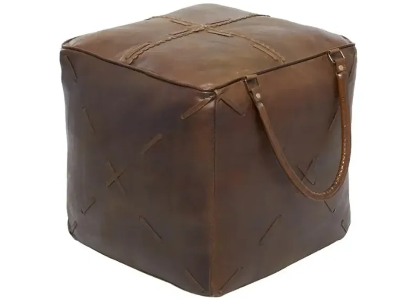 Brown Leather Pouf 20"W x 19"H