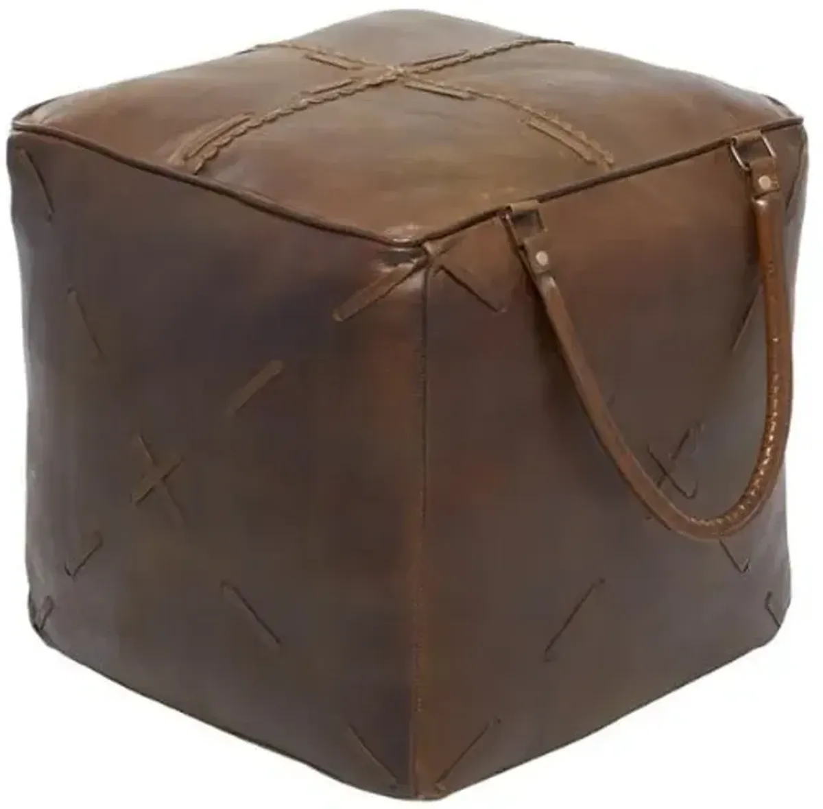 Brown Leather Pouf 20"W x 19"H