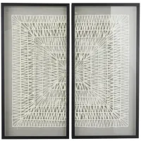 Set of 2 Wood and Glass White Thread Wall Art 21"W x 41"H