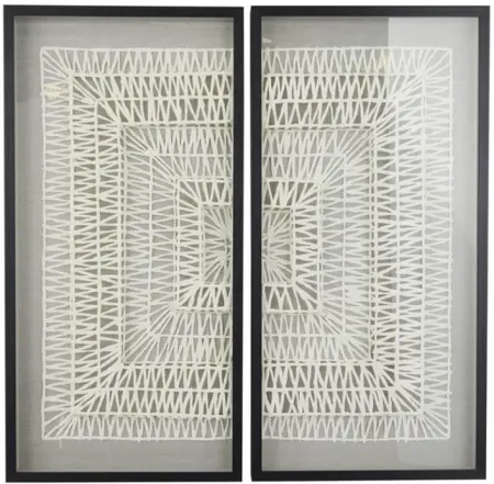 Set of 2 Wood and Glass White Thread Wall Art 21"W x 41"H