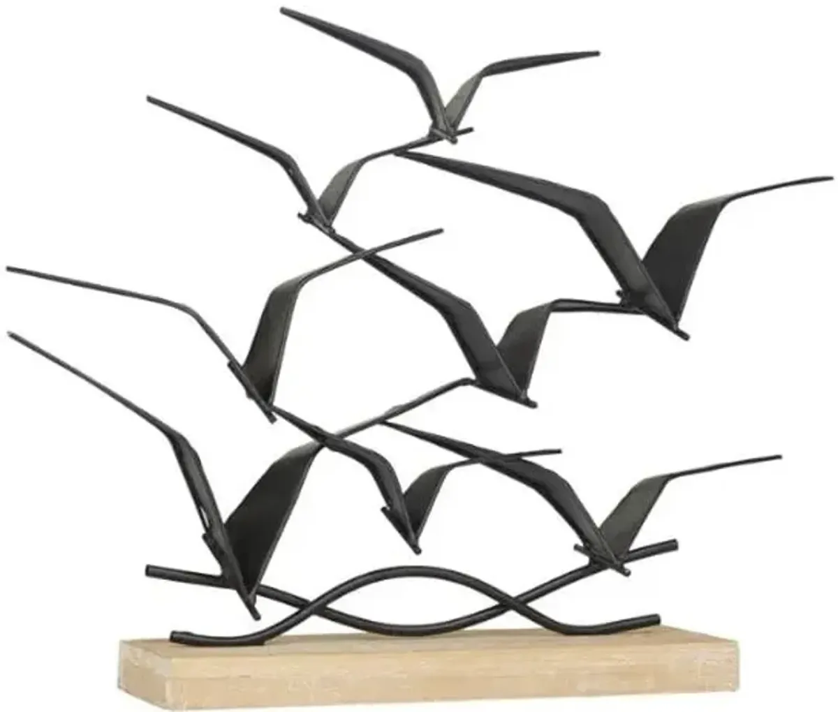 Black Metal and Wood Bird Sculpture 14"W x 19"H