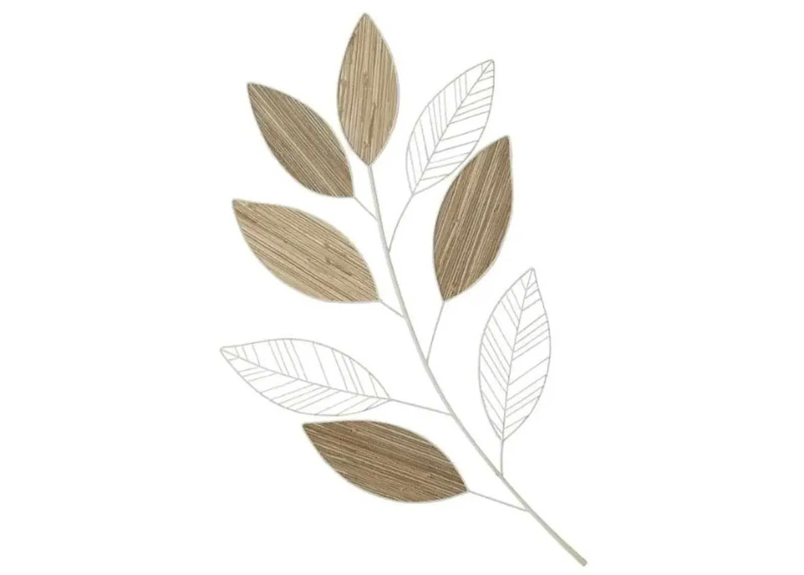 Metal and Wood Brown and Cream Leaves Wall Décor 21"W x 36"H