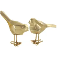 Set of 2 Gold Metal Bird Sculptures 7/8"H