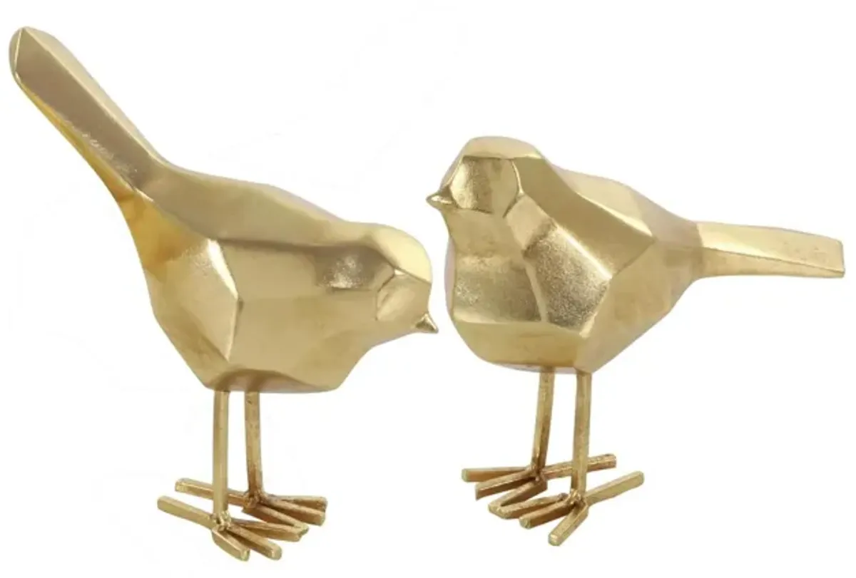 Set of 2 Gold Metal Bird Sculptures 7/8"H