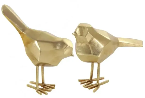 Set of 2 Gold Metal Bird Sculptures 7/8"H