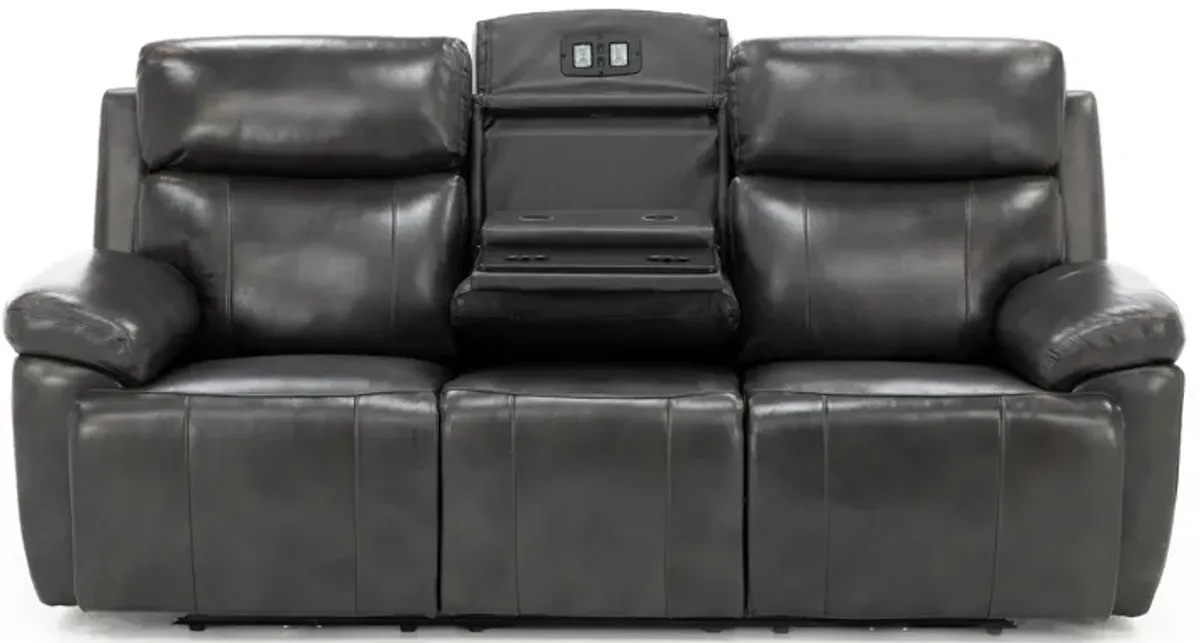 Direct Design Evanston Leather Fully Loaded Reclining Sofa with Air Massage & Drop Down Table in Dar