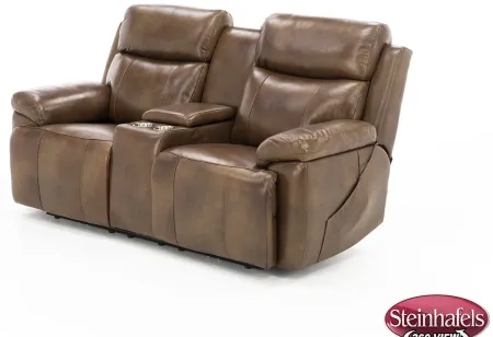 Direct Design Evanston Leather Fully Loaded Console Loveseat with Air Massage in Caramel