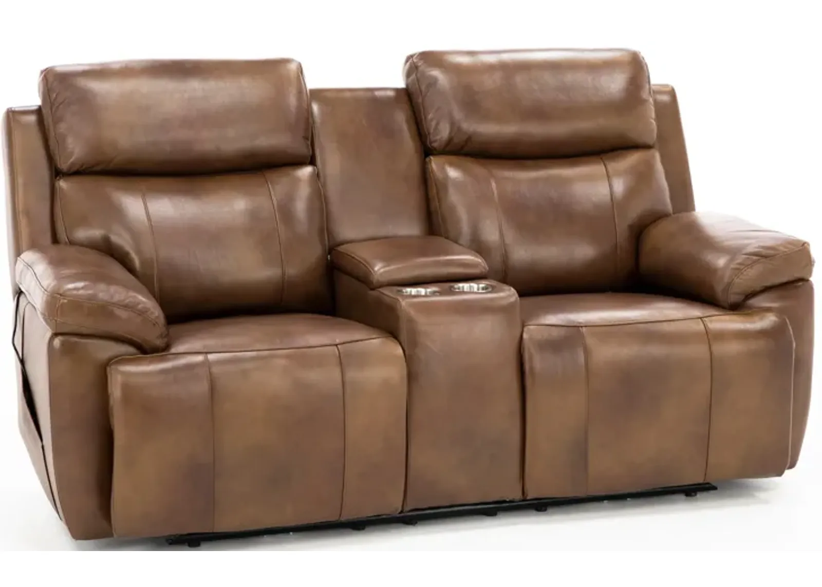 Direct Design Evanston Leather Fully Loaded Console Loveseat with Air Massage in Caramel