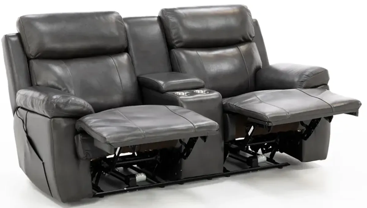 Direct Design Evanston Leather Fully Loaded Console Loveseat with Air Massage in Dark Grey