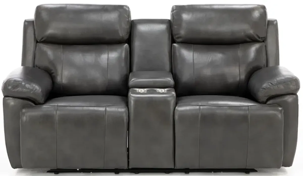 Direct Design Evanston Leather Fully Loaded Console Loveseat with Air Massage in Dark Grey