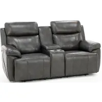 Evanston Leather Fully Loaded Console Loveseat with Air Massage in Dark Grey