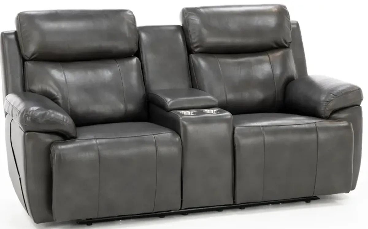 Direct Design Evanston Leather Fully Loaded Console Loveseat with Air Massage in Dark Grey