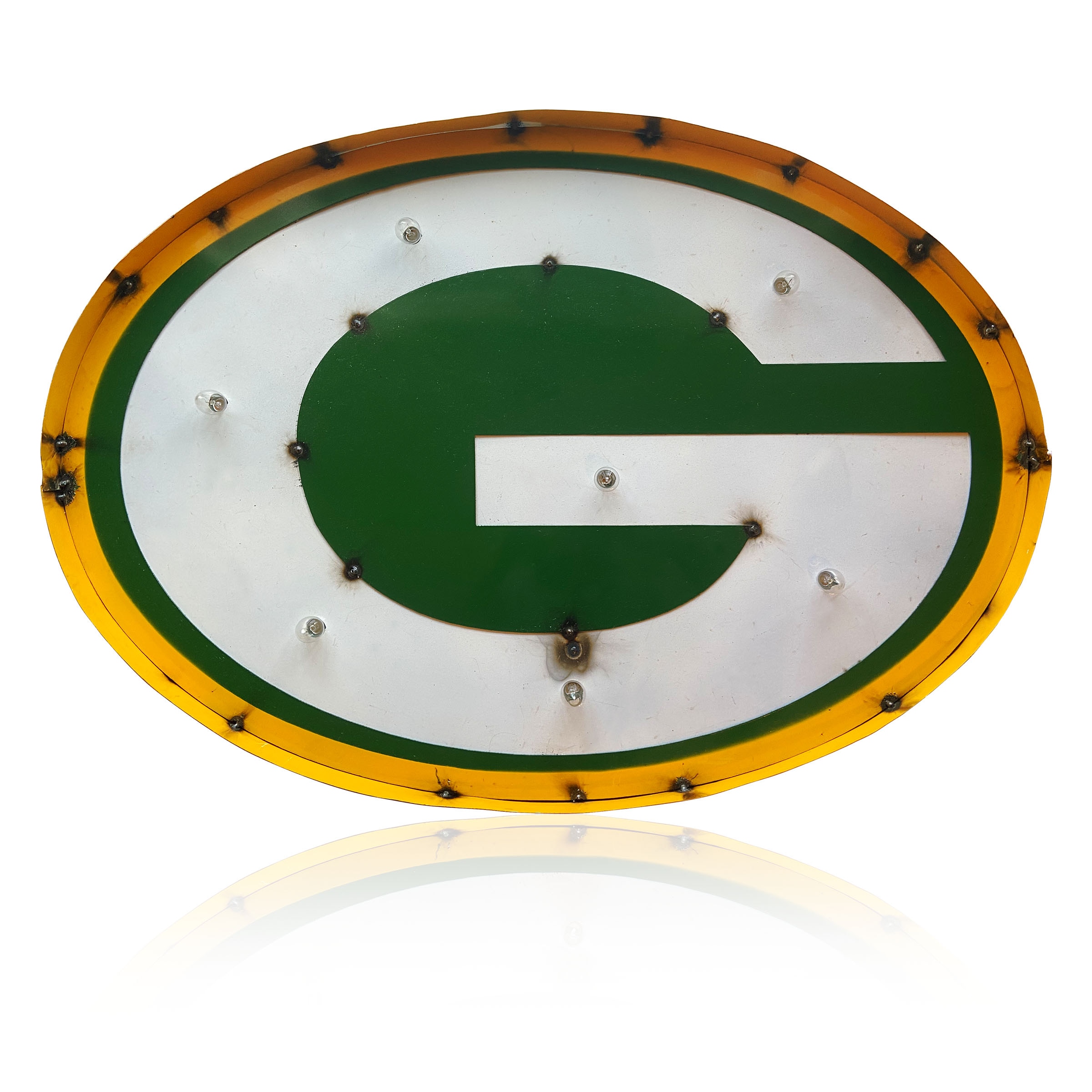 Recycled Metal Packers Logo Wall Décor with Bulbs 33"W x 24"H