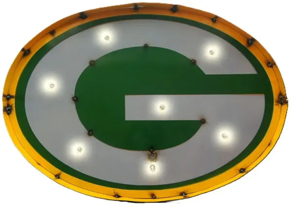 Recycled Metal Packers Logo Wall Décor with Bulbs 33"W x 24"H