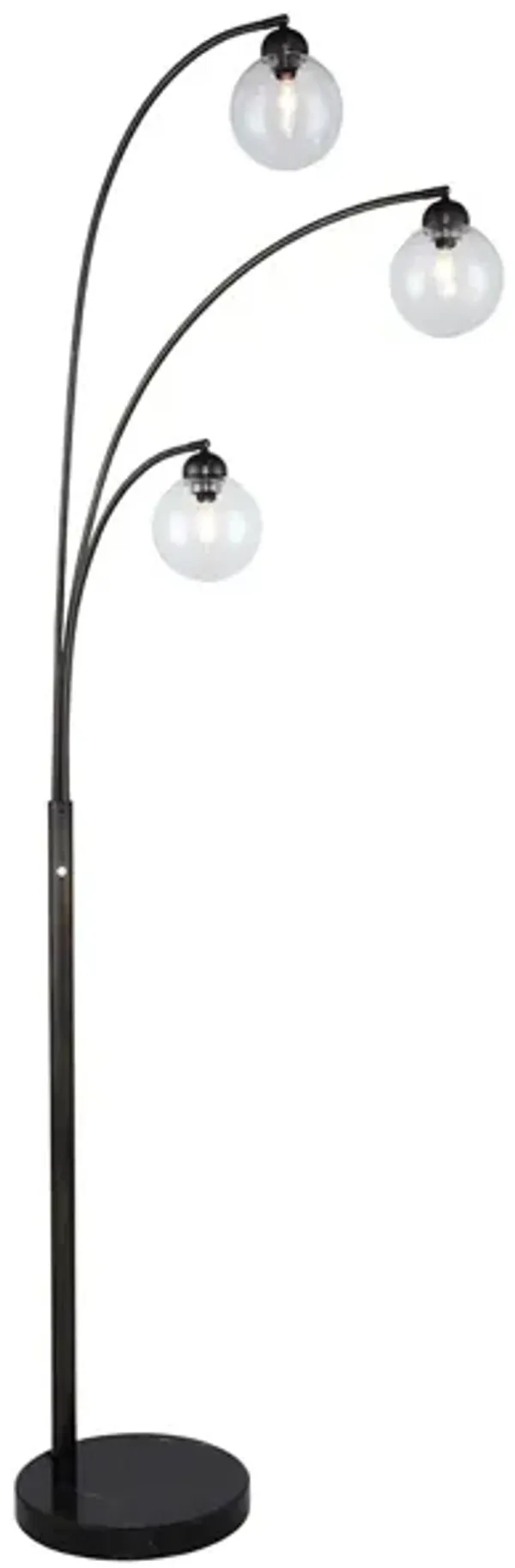 3 Light Glass and Black Metal Arc Lamp 83"H