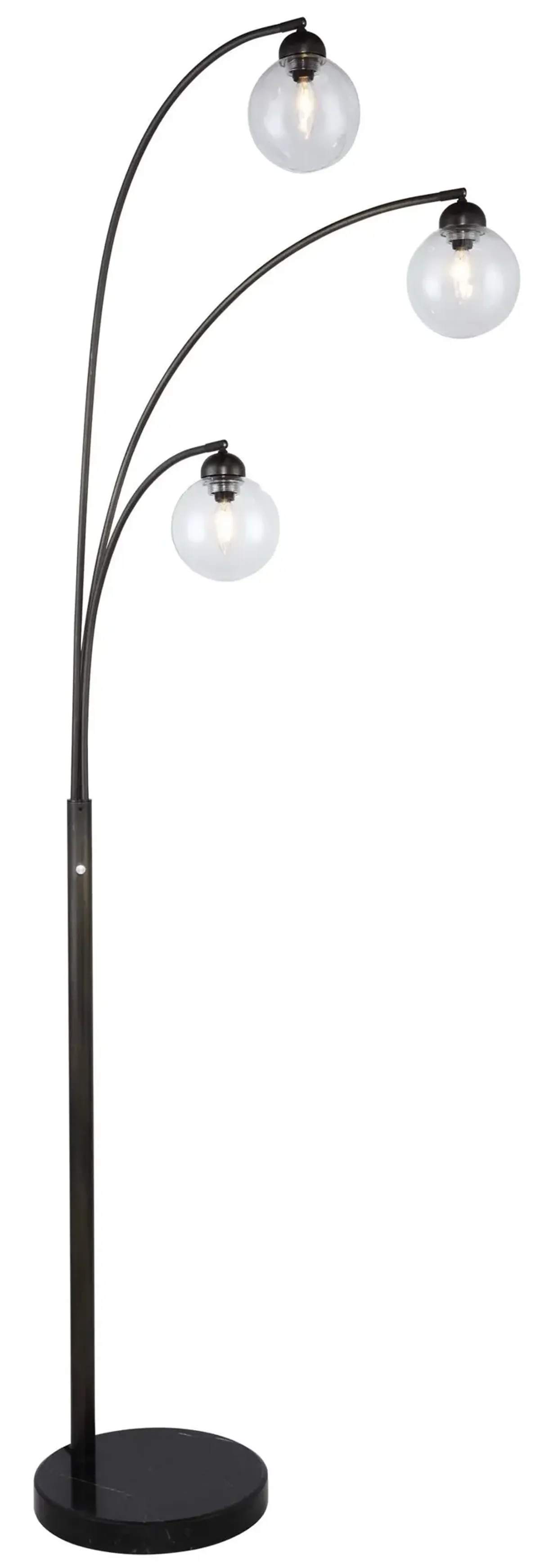 3 Light Glass and Black Metal Arc Lamp 83"H