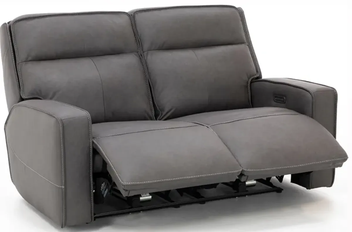 Morgan Leather Fully Loaded Reclining Loveseat in Smoke