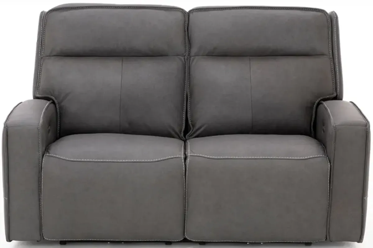 Morgan Leather Fully Loaded Reclining Loveseat in Smoke