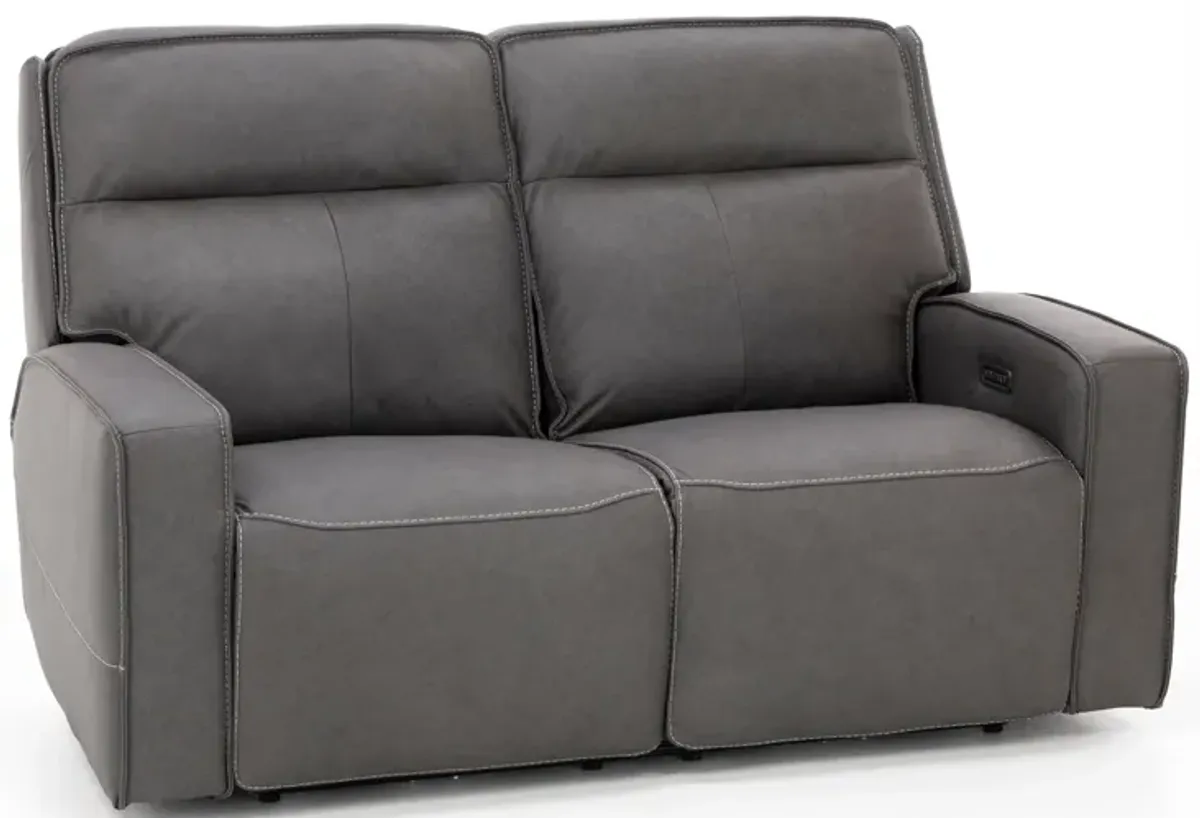 Morgan Leather Fully Loaded Reclining Loveseat in Smoke